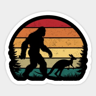 Bigfoot Walking With a Kangaroo Vintage Retro Sunset Aussie Sticker